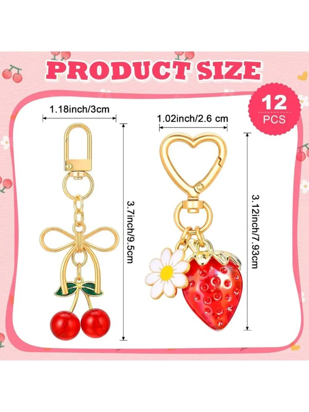 Cute Heart Bow Cherry Strawberry Keychain Party Favors | Flower Daisy Bag Charm